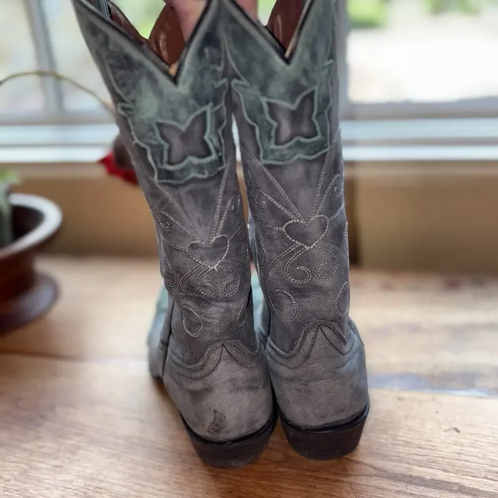 American Rebel Cowboy Boots Womens 6.5 Blue & Grey Leather Western Stitched EUC